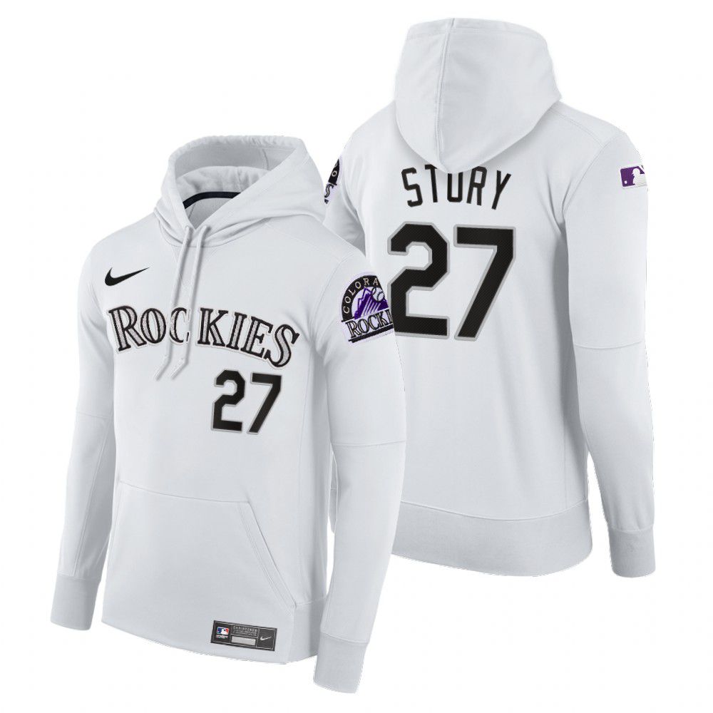 Men Colorado Rockies 27 Story white home hoodie 2021 MLB Nike Jerseys